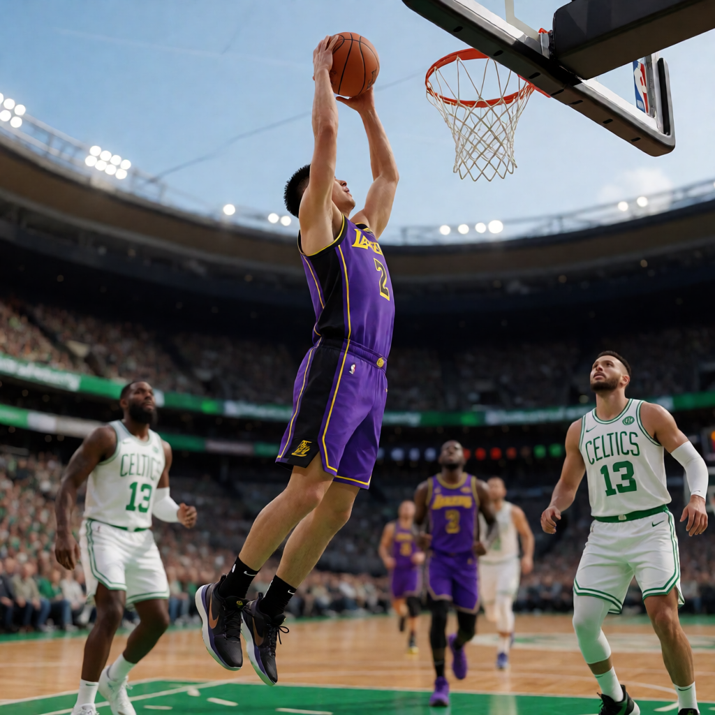 NBA比赛中球员扣篮精彩瞬间，展示职业篮球赛事的高光时刻